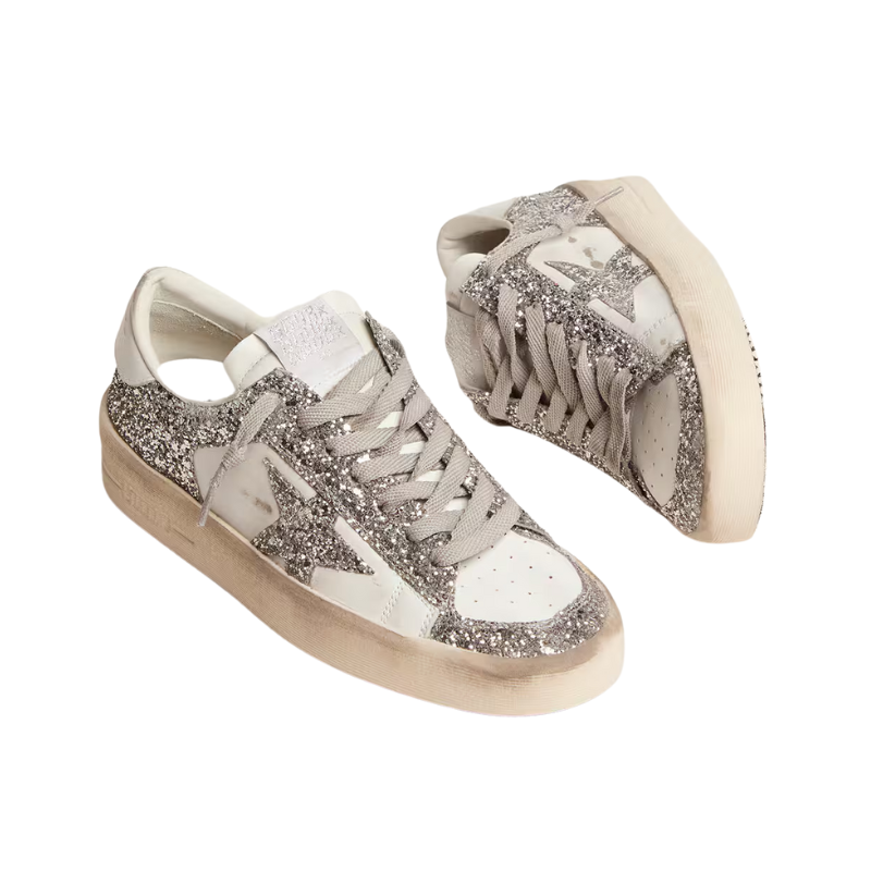 Golden Goose Baskets Stardan Cuir – Blanc Glitter